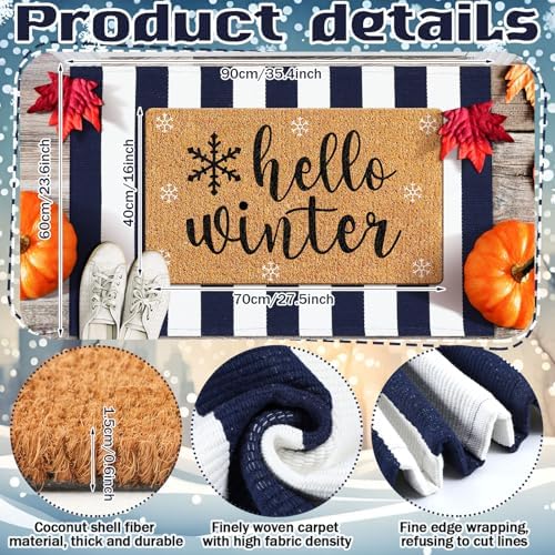 Moucuny 2 Pcs Hello Winter Coir Doormat Outdoor,Snowflake Mats,Non Slip - Image 2
