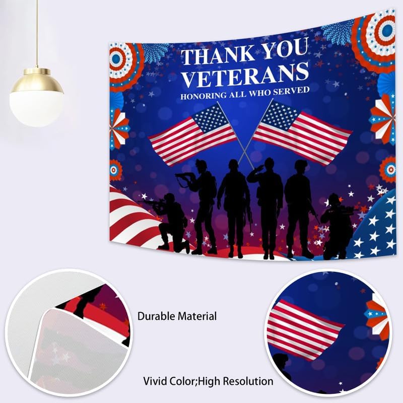 Veterans Day Backdrop Decorations Patriotic Banner 20x10ft - Image 7
