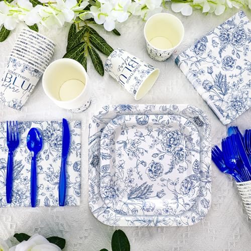 350 Pcs Something Blue Before I Do Paper Plates and Napkins Set - Image 2