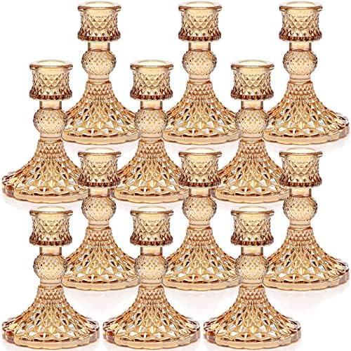 DARJEN Candlestick Holders Set, 12Pcs 4" H Taper Candle Holders Bulk, Glass Candle Holders for Wedding, Festival, Party & Windowsill Decor, Gold by DARJEN