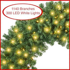 Casafield 60" Pre-Lit Fir Artificial Christmas Wreath Holiday Décor, 300 LED Lights, 1140 PVC Tips for Front Door, Window, or Mantel - Image 2