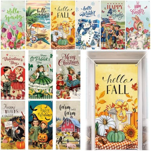 Breling 12 Pcs Seasonal Door Cover, Fall Halloween Decoration, Retro by Breling