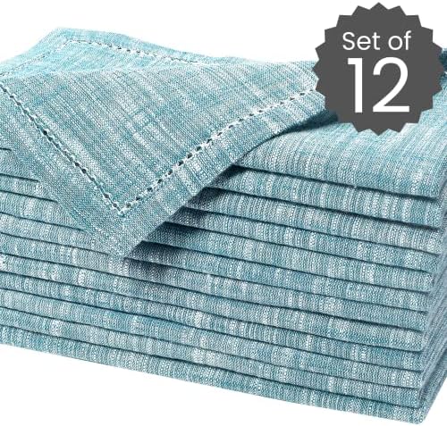 Cotton Clinic 12 Pack Farmhouse Style Slub Textured 18x18 Cloth Dinner Napkins, 100% Cotton for Everyday Use and Events - Soft and Durable Cocktail Napkins, Wedding Dinner Napkins, Teal Green - Image 2