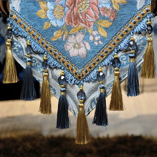 Extra Luxury Velvet Blue Table Runner 120 Inches Long with Vintage Damask Jacquard Design for Dining Room,Living Room,Home Decor,Elegant Beaded Tapestry (N-Blue, 13×90 inch) - Image 4