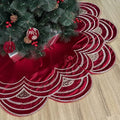 60-Inch Beaded Scalloped Christmas Tree Skirt in Foam-Lined Satin, Button-Loop Closures, Cranberry by StarryDynamo