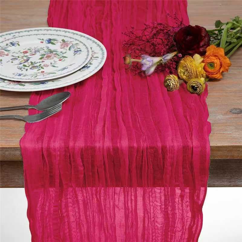 8 Pack Hot Pink 10 Ft Cheesecloth Table Runner 35x120 Inch Boho Wrinkled Sheer Romantic Gauze Decor for Wedding, Bridal Shower, Birthday Party - Image 5