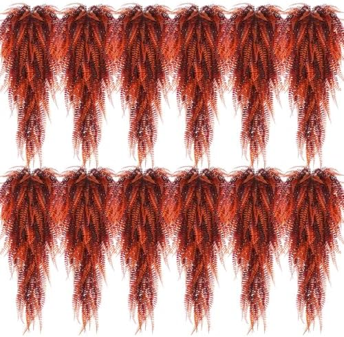 Daifunli 16 Pcs Artificial Fall Hanging Plants Fake Hanging Ferns Plastic Autumn Faux Plants for Wall Room Garden Garland Indoor Outdoor Decor No Basket (Fall Boston) by Huiinen