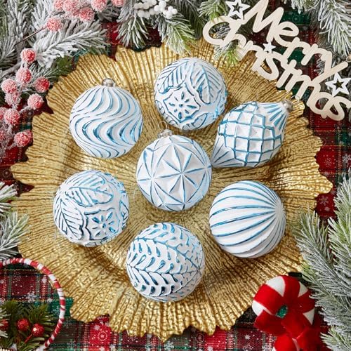 16Pcs Vintage Rustic Christmas Ball Ornaments - Large Shatterproof Neutral Christmas Ornaments Set Farmhouse Christmas Decor for Xmas Tree Home Party Holiday (Blue) - Image 3