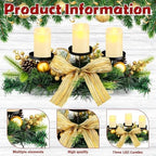 meekoo Christmas Centerpiece with 3 Candle Holders 3 LED Candles 1 String Lights Xmas Triple Candelabrum Bow Berry Pine Cones with 3 Candle Holders for Tables Home Decorations - Image 4