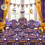 Funnymoom 218 Pcs Happy Halloween Party Decorations Purple Plates Serves 24 - Image 4