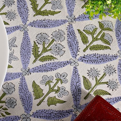 Ridhi Block Print Round Tablecloth Light Steel Blue 120 Inch 100% Cotton - Image 3