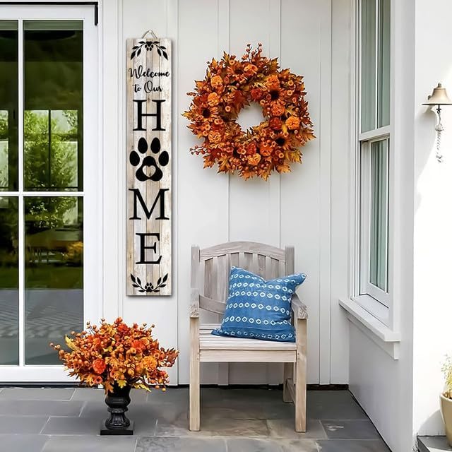 FemiaD Outdoor Welcome Sign for Front Porch Standing Large Wooden Tall Vertical Leaner Welcome To Our Home Front Door Sign for Porch Rustic Outside Farmhouse Dog Porch Sign 8x63inch - Image 5