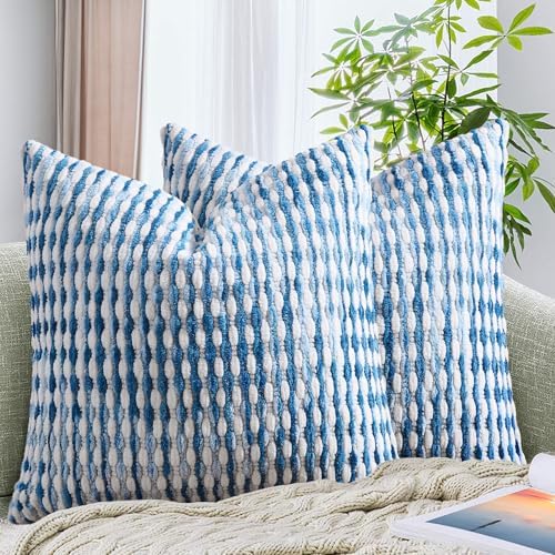 AmHoo Set of 2 Boho Chenille Pillow Cover Decorative Tufted Pillowcase for Couch Bed Sofa Bedroom Living Room Modern 18 x 18-Inch Sky Blue by AmHootextile