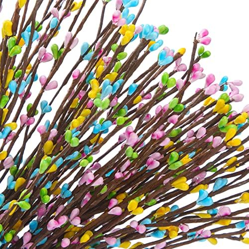 Juinte 30 Packs Easter Berry Garland Artificial Sprays Wire Spring Pip Berry Decorative Garland Picks Floral Pip Picks Stems for Easter Crafts Floral Arrangement Wreath Making - Image 3