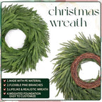 24" Norfolk Pine Wreath for Front Door, Real Touch Christmas Wreaths Artificial Greenery Realistic Wreath Holiday Winter Decoration for Home Decor Window Indoor Outdoor - Image 3