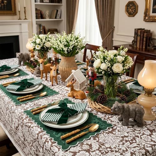 Mindsoft Set of 12 Christmas Green Striped Linen Cotton Napkin 18" x 18" - Image 6