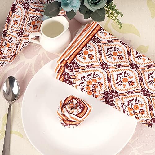 FINGERCRAFT Cloth Napkins Set of 12 Cotton Linen, 20x20 in, Damask Orange - Image 3