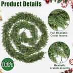 16ft Christmas Garland Realistic Soft and Thickness Green Faux Cedar Pine Garland Artificial Cedar Cypress Garland for Home Fireplace Wall Indoor Outdoor Holiday Party Home Decoration - Image 4
