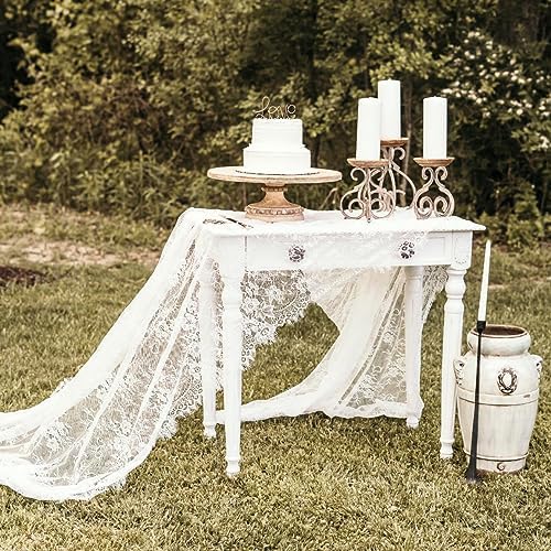 LuoluoHouse 2 Pack 60 x 120 Inch White Lace Rustic Table Cloths Vintage - Image 2