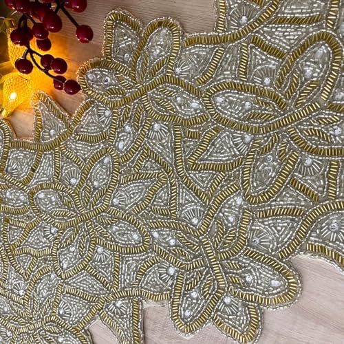 Enliven Handmade Table Runner, Beaded Table Runner, Gold and Clear Silver Bead Runner, 12.5x34.5inch - Image 4