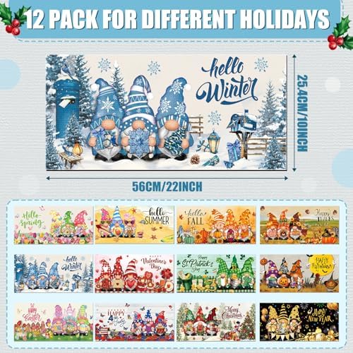 Tinideya 12 Pcs Seasonal Welcome Doormats, 10 x 22 Inches,Gnome Style - Image 3