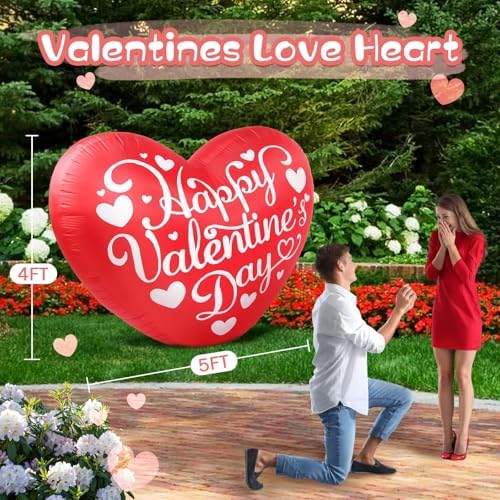 Valentines Inflatables Outdoor Decorations 5FT Long Love Heart Red Sweet Romantic Cute Blow up Yard Decoration LED Lights for Indoor Wedding Holiday Party Garden Lawn Décor - Image 2