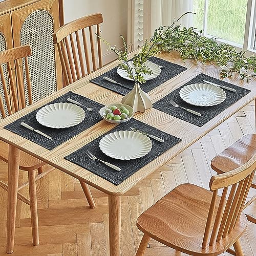 Softalker Faux Linen Cloth Placemats Set of 8-12 x 18 Inch, Dark Grey - Image 7