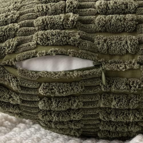 MIULEE Euro Sham Corduroy Decorative Throw Pillow Covers 24x24 Olive Green - Image 3