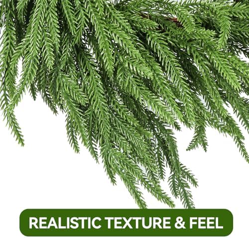 ENVEN 2 Pack Artificial Christmas Wreaths for Front Door, Norfolk Pine & Cedar Greenery with Red Velvet Bows, Real Touch Holiday Wreaths for Indoor Outdoor Decoration, No Assembly Needed - Image 5