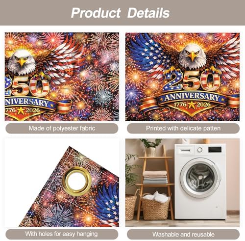 7 * 16FT Eagle flag God Bless The USA Garage Door Cover Decorations Independence Day Garage Door Banner for Outdoor Indoor Patriot Party Photography Backdrop - Image 3