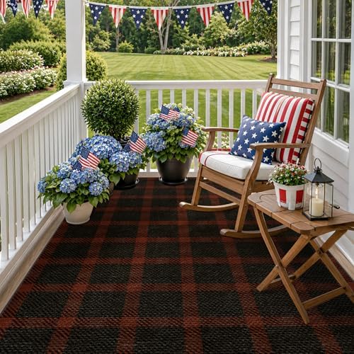 JTJ Easy Jute Buffalo Plaid Rug 5x7, Black & Red, Washable Outdoor Rug by JTJ