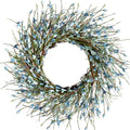 20inch Artificial Forsythia Flower Wreath, All Year Around Wreath for Front Door, Wedding Window Home Wall Indoor Front Door Decor (Blue, 20in) by Bibelot