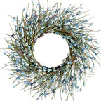 20inch Artificial Forsythia Flower Wreath, All Year Around Wreath for Front Door, Wedding Window Home Wall Indoor Front Door Decor (Blue, 20in) by Bibelot