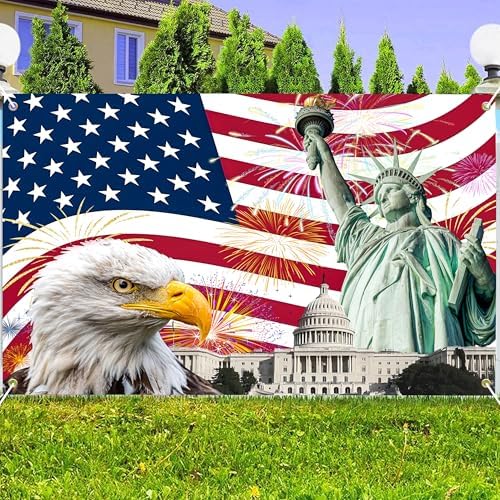 Large American Flag Backdrop 12x8 FT Independence Day Decorations 4th of July Banner Patriotic Photography Background Veterans Memorial Day Photo Booth Props Supplies - Image 3