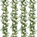 TOCHGREEN 4PCS Artificial Eucalyptus Flower Garland with White Rose Flowers by TOCHGREEN