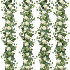 TOCHGREEN 4PCS Artificial Eucalyptus Flower Garland with White Rose Flowers by TOCHGREEN