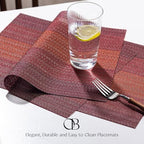 Placemats Set of 12 - Easy Clean Woven Vinyl Placemats for Dining Table, Indoor/Outdoor Place Mats, Washable PVC Table Mats（Pomegranate Parade） - Image 3
