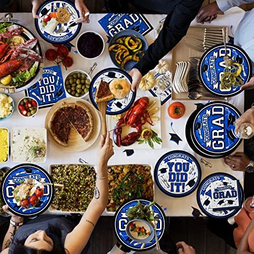 Graduation Party Supplies Dinnerware Set blue Disposable dinner paper plates dessert paper plates and Napkins for Congrats Grad Party Decorations, Serve 50 - Image 5