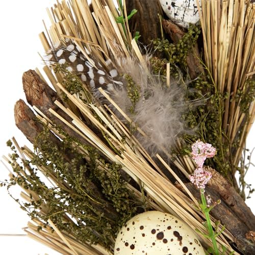 Speckled Eggs and Feathers Artificial Small Earthy Easter Wreath - 14" - Image 5