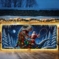 Funny Santa Riding T-Rex Christmas Garage Door Banner 7x16 FT, Large 2-Car Dinosaur Winter Wonderland Outdoor Wall Mural Backdrop, Cool Holiday Hanging Cover Sign Decoration for House Exterior Party by THISFIND