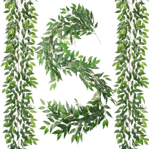 Artificial Italian Ruscus Vines, 3Pcs/75 Silk Vine Garland with Green Leaves, Fake Hanging Plants Greenery Decor for Home, Bedroom, Wall, Party, Wedding Decoration(75inch/3pcs/Vines) by WONICE
