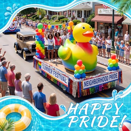 Hungdao Golf Cart Parade Decorations Kit – Rainbow Float Party Supplies with Inflatable Duck, Tinsel Garlands, Flag Bunting & Streamers for Community Parades, Summer Parties & Outdoor Events - Image 3