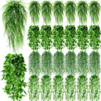 Daifunli 48 Pcs Artificial Hanging Plants Fake Hanging Ferns Plastic Fake Plants for Wall Room Garden Garland Indoor Outdoor Decor No Basket (Boston,Eucalyptus,Ivy Vine,String of Pearls) by Huiinen