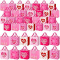 Wesnoy 48 Pcs Valentine's Day Gift Bags Bulk with Handle Non Woven Reusable Pink Red Heart Bags Valentine's Day Candy Bag for Classroom Gift Exchange, Goodies Wrapping Party Favors, 11.4x10.6x4.7 Inch by Wesnoy