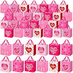Wesnoy 48 Pcs Valentine's Day Gift Bags Bulk with Handle Non Woven Reusable Pink Red Heart Bags Valentine's Day Candy Bag for Classroom Gift Exchange, Goodies Wrapping Party Favors, 11.4x10.6x4.7 Inch by Wesnoy