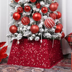 Red Christmas Tree Collars for Atificial Trees,24 Inch Sparkling Sequins Christmas Skirt, Base Cover,Holiday Home Decor Ring(Medium) by SunshineDecor