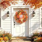 Fall Wreaths for Front Door 24" Autumn Harvest Wreath with Dahlias - Image 2