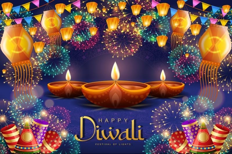Happy Diwali Backdrop Deepavali Festival of Lights 10x10ft by Pnylzzyxh