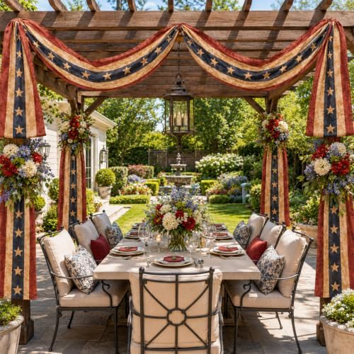 2 Pack Vintage Patriotic Bunting 20 ft Large American Flag Porch Banner Tea Stained American Flags for Patriotic Indoor Outdoor Independence Day Party Decor - Image 5