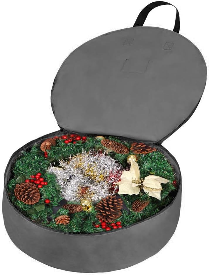 Heavy Duty Wreath Storage Bag 48" | Garland Wreaths Container with Handles| Durable 600D Oxford Polyester Material Xmas Holiday Wreaths Storage Holder (Gray) - Image 4